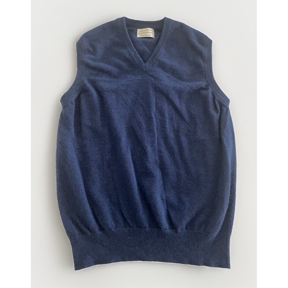 Maus & Hoffman Blue pullover vest men 100% cashmere Made in Scotland Size Small